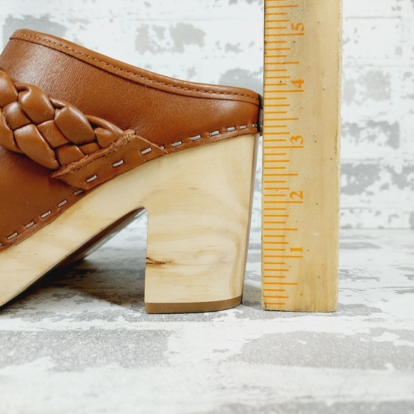 New Dolce Vita Hila Brown Leather Block Heel Slide In Clogs C131 - Picture 2 of 10